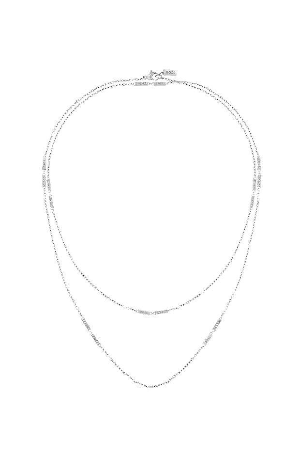 Halskette mit Logo- und Kristall-Details, Silber