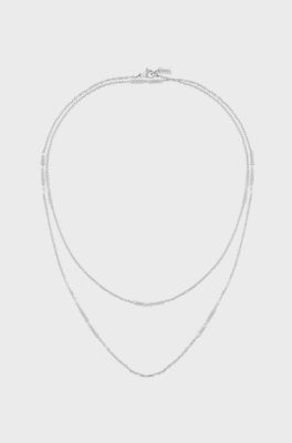 Silver-tone necklace with crystal-studded stations, Silver tone