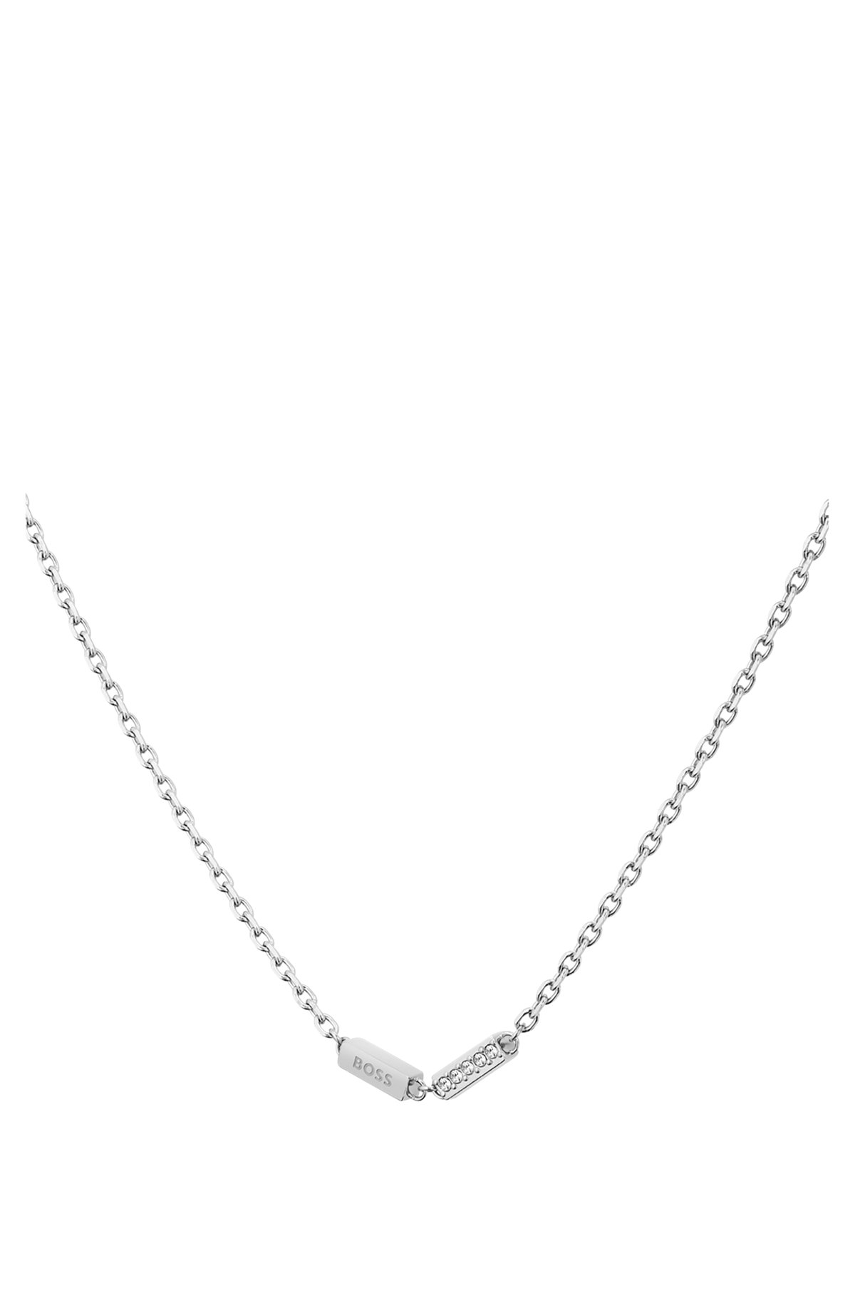 Chain necklace with logo and crystal stations, Silver