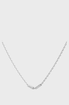Silver-tone necklace with crystal-studded stations, Silver tone