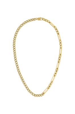 Yellow-gold-effect necklace with chain and links, Gold tone