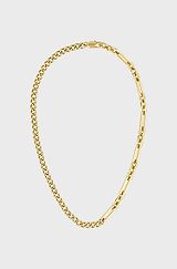 Yellow-gold-effect necklace with chain and links, Gold