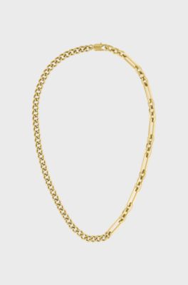 Yellow-gold-effect necklace with chain and links, Gold tone