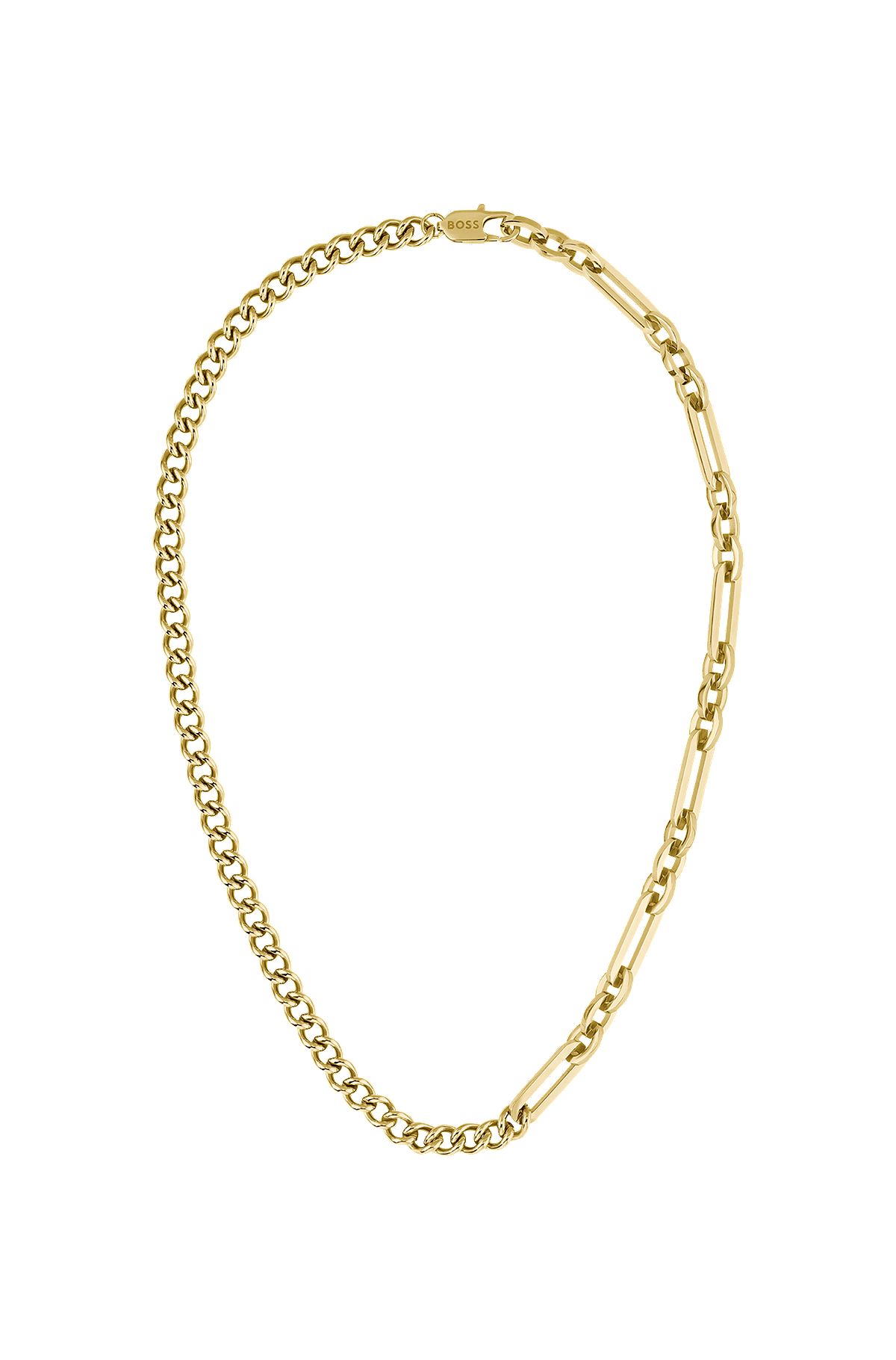 Yellow-gold-effect necklace with chain and links, Gold