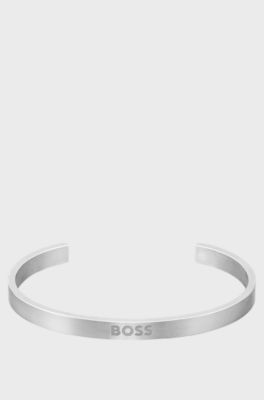 Silver-tone cuff with logo detail, Silver tone