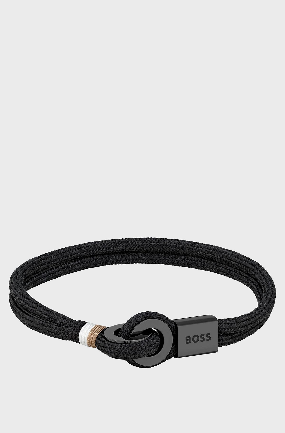 Black-cord cuff with interlocking rings, Black