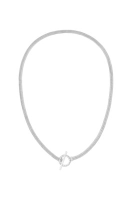 Silver-tone herringbone-chain necklace with toggle closure, Silver tone