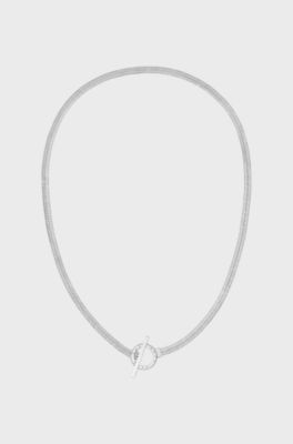 Silver-tone herringbone-chain necklace with toggle closure, Silver tone