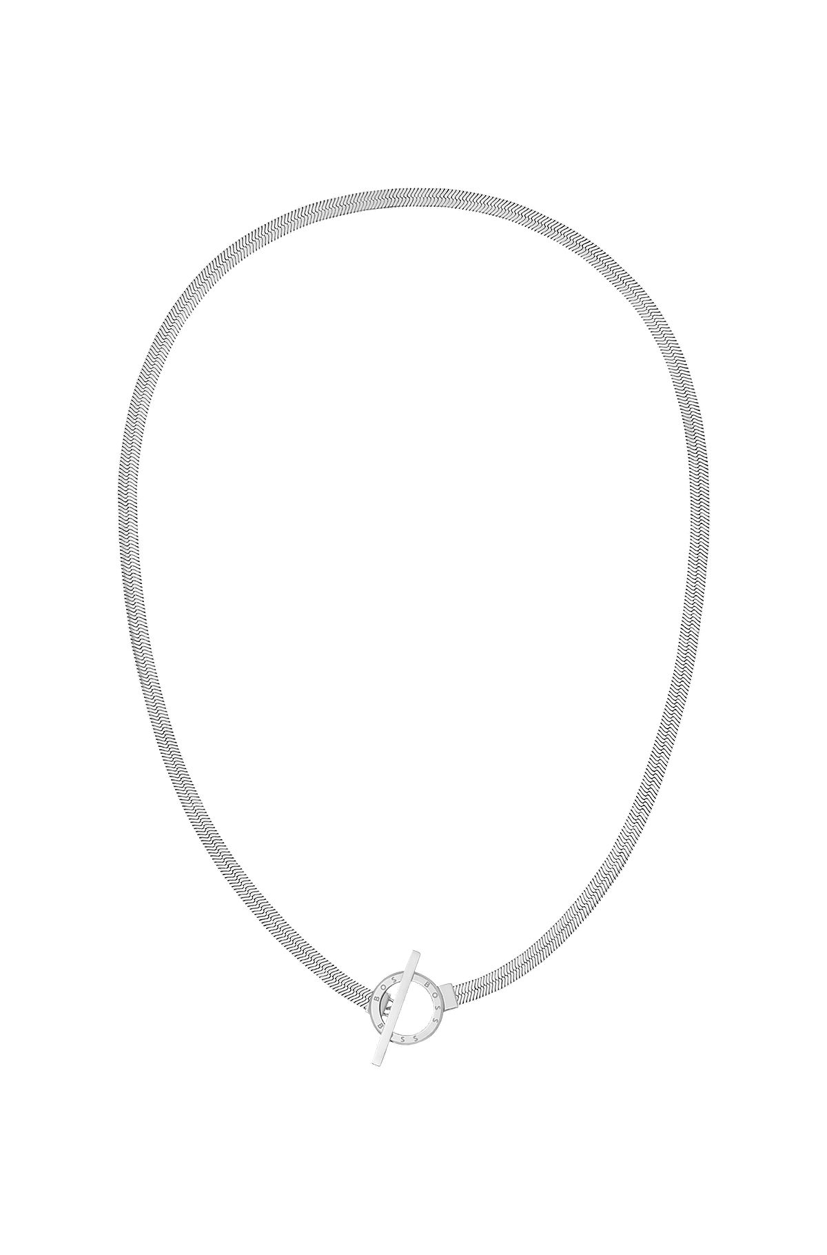 Silver-tone herringbone-chain necklace with toggle closure, Silver