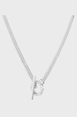 Silver-tone herringbone-chain necklace with toggle closure, Silver tone