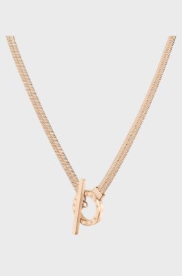 Gold-tone herringbone-chain necklace with toggle closure, Gold tone