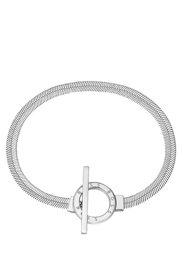 Armband aus Edelstahl mit Logo-Gravur am Ring, Silber