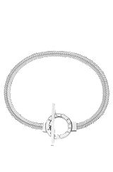 Silver-tone herringbone-chain bracelet with toggle closure, Silver