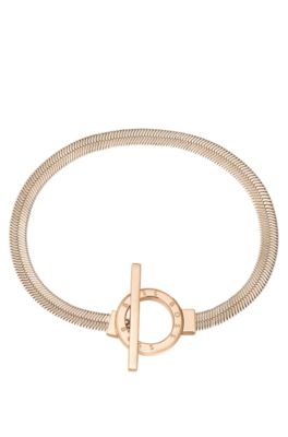 Gold-tone herringbone-chain bracelet with toggle closure, Gold tone