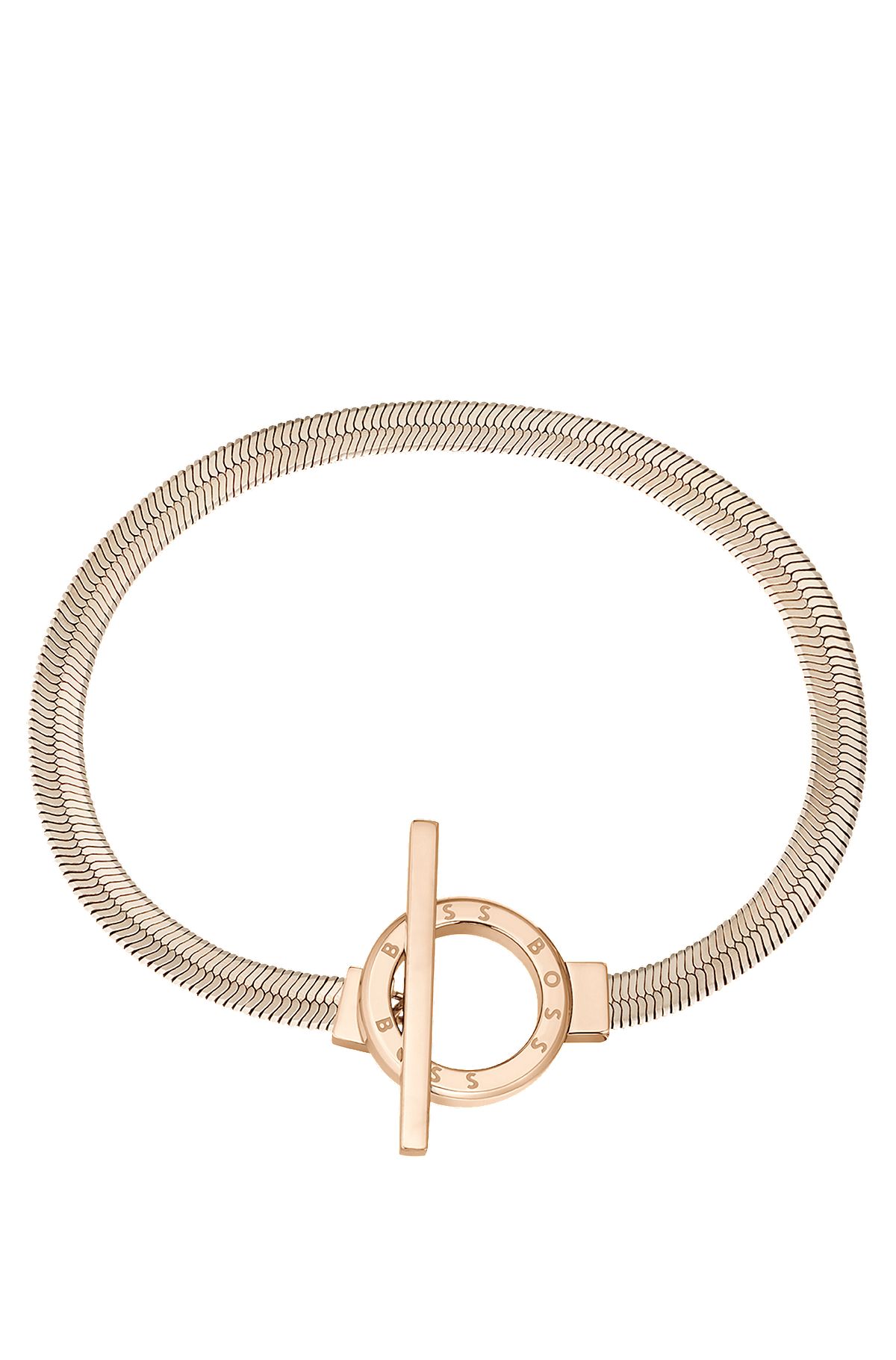 Carnation-gold-effect bracelet with logo-etched ring, Gold