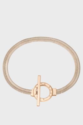 Gold-tone herringbone-chain bracelet with toggle closure, Gold tone