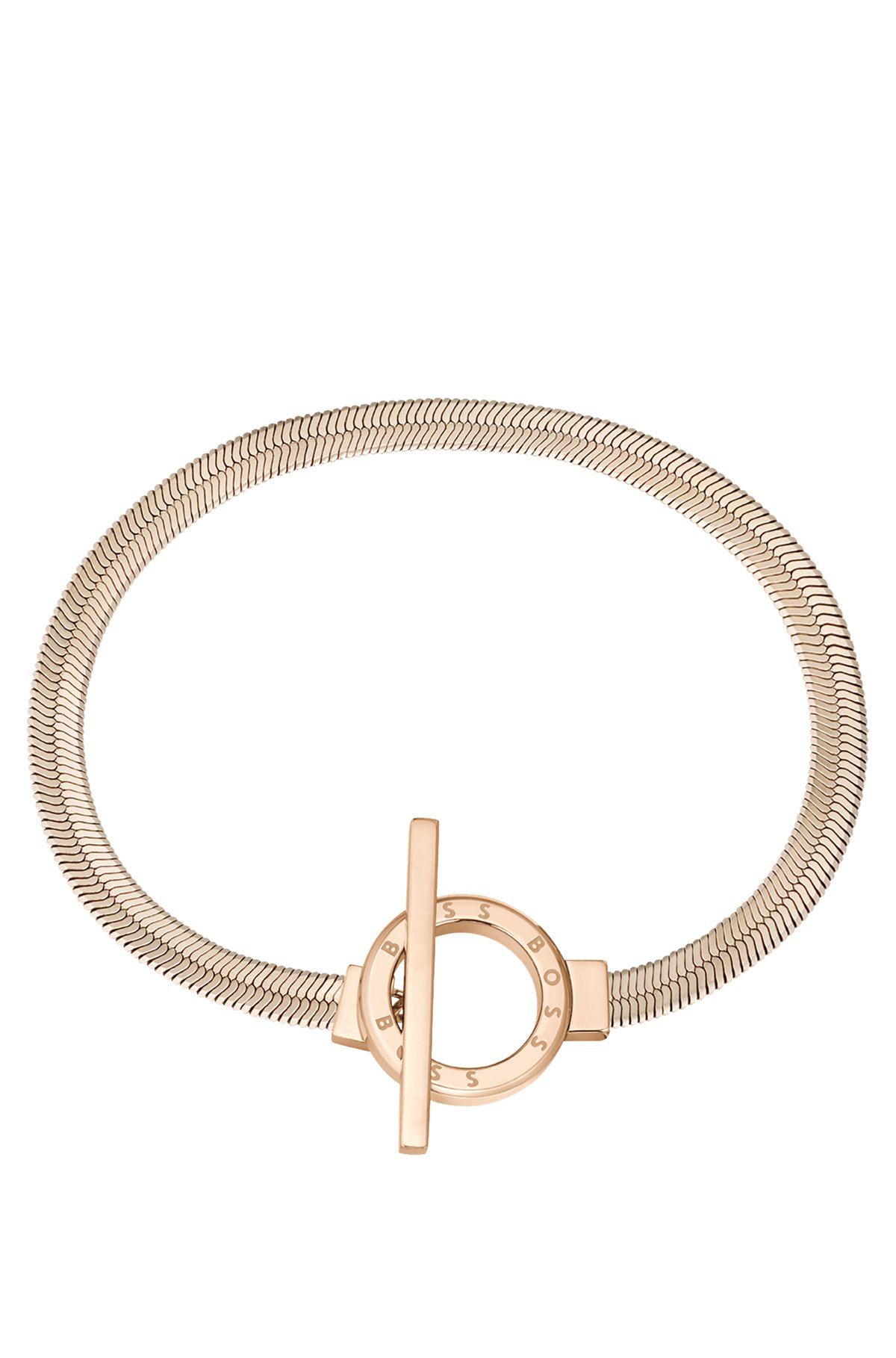 Carnation-gold-effect bracelet with logo-etched ring, Gold