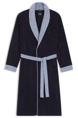 cotton-velvet dressing gown with textured trims
