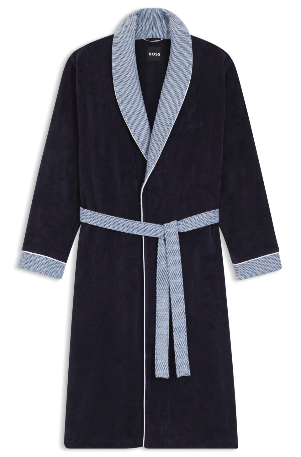 cotton-velvet dressing gown with textured trims