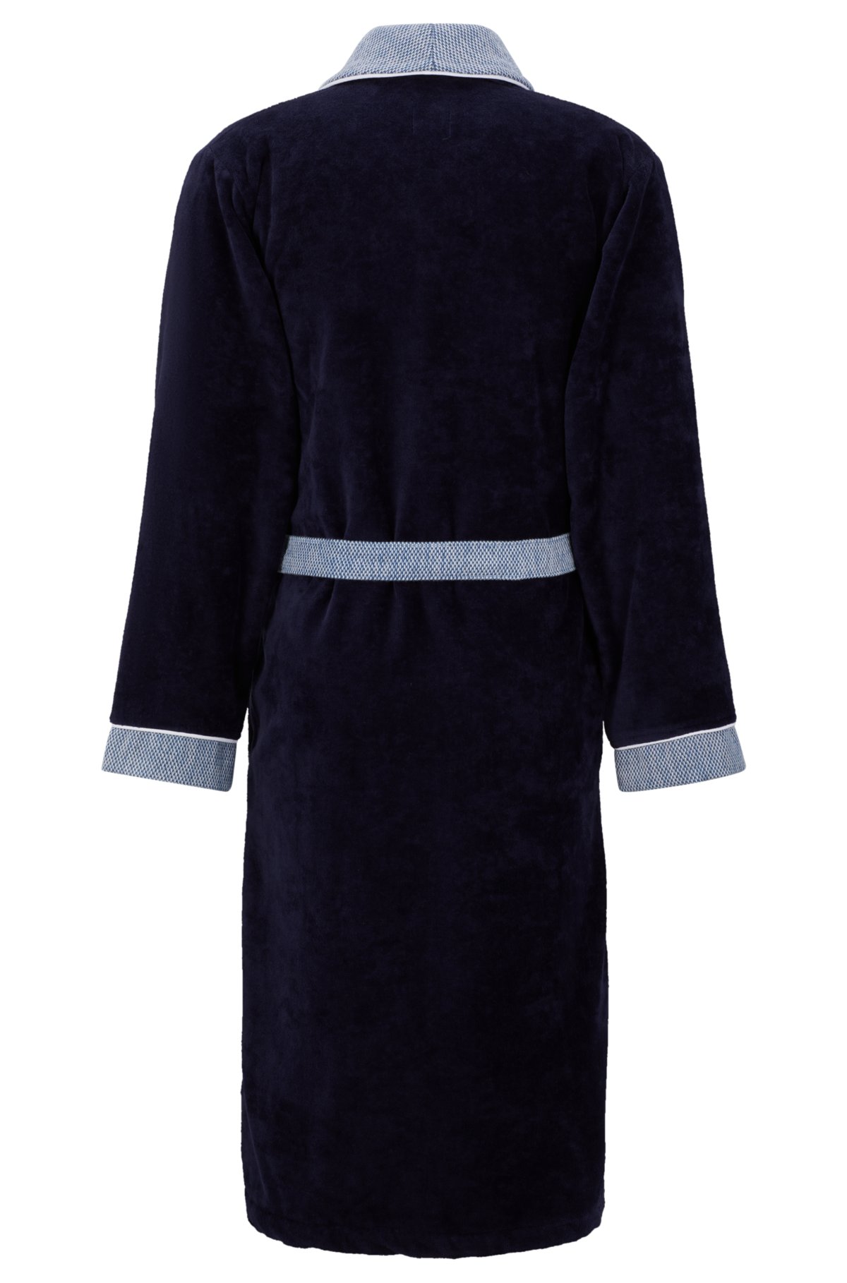 Navy cotton-velvet dressing gown with embroidered logo, Dark Blue