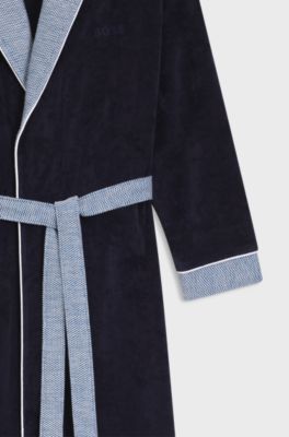 Vestaglia in velluto di cotone blu navy con dettagli testurizzati, Blu scuro