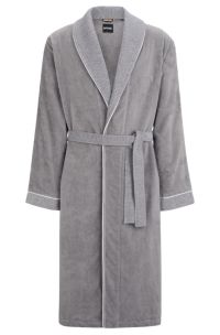 Vestaglia in velluto di cotone grigio con logo ricamato, Grigio