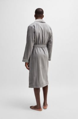 Grey cotton-velvet dressing gown with embroidered logo, Grey
