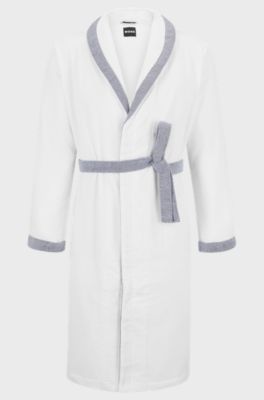 White cotton-velvet dressing gown with embroidered logo, White