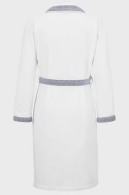 White cotton-velvet dressing gown with embroidered logo, White