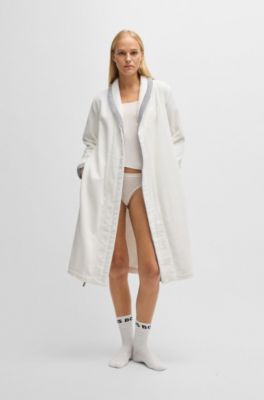 White cotton-velvet dressing gown with embroidered logo, White
