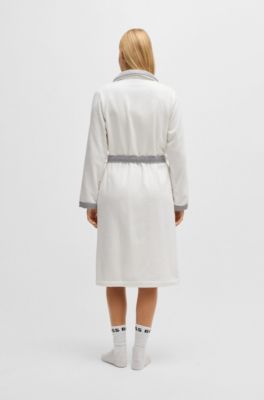 White cotton-velvet dressing gown with embroidered logo, White