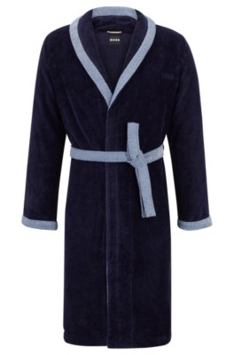 cotton-velvet dressing gown with embroidered logo