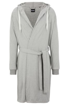 BOSS Hooded grey dressing gown with logo print sleeves