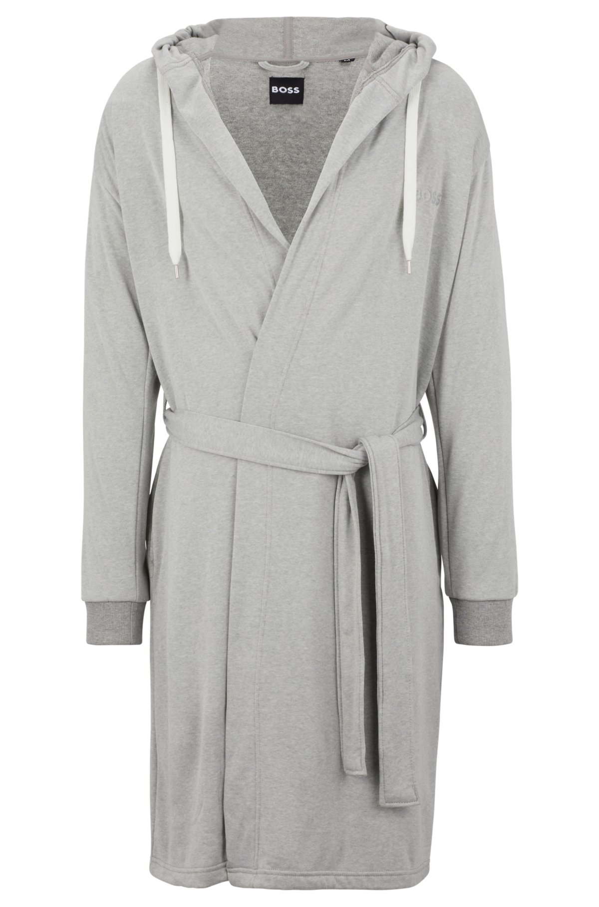 Hooded grey dressing gown with logo-print sleeves, Grey