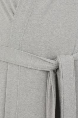 Hooded grey dressing gown with logo-print sleeves, Grey