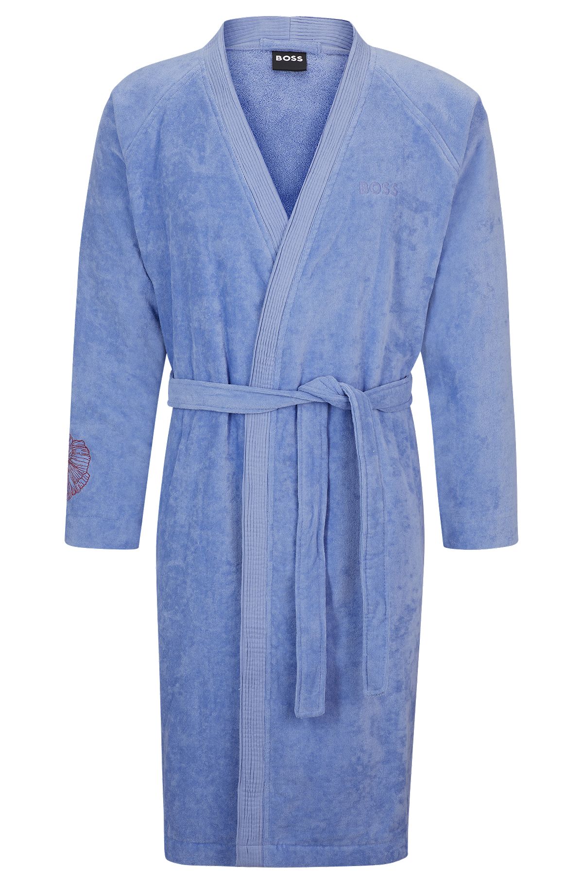 Cotton dressing gown with embroidered details, Blue
