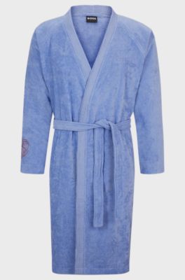 Cotton dressing gown with embroidered details, Blue