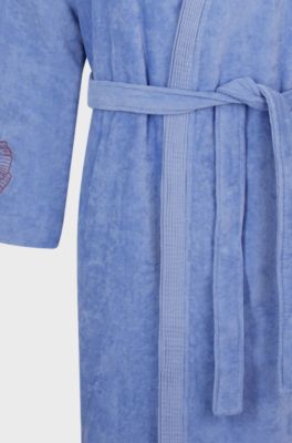 Cotton dressing gown with embroidered details, Blue