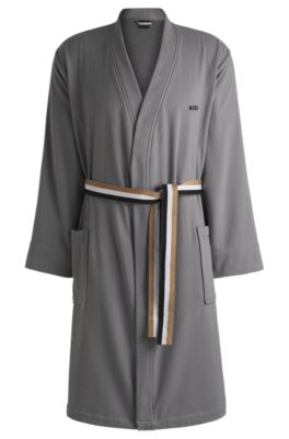 Cotton-terry dressing gown with quick-dry inner, Grey