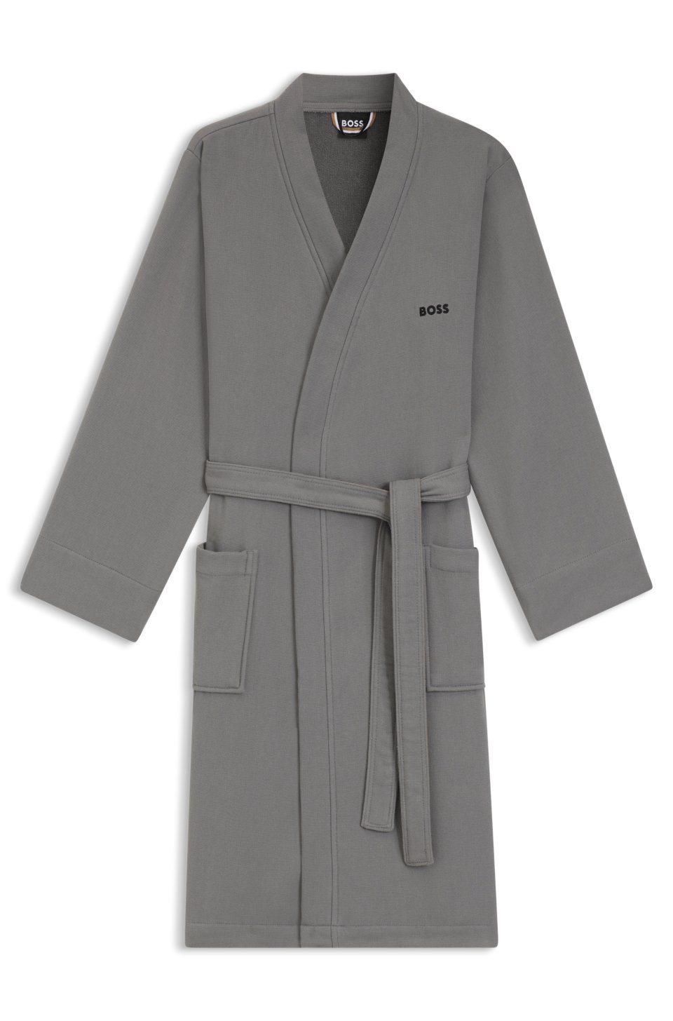 Cotton dressing gown with signature-stripe belt