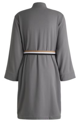 Cotton-terry dressing gown with quick-dry inner, Grey