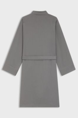 Cotton dressing gown with signature-stripe belt, Grey