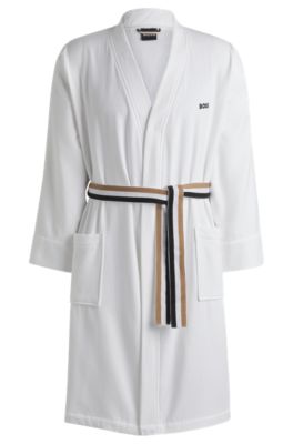 BOSS Cotton terry dressing gown with quick dry inner White