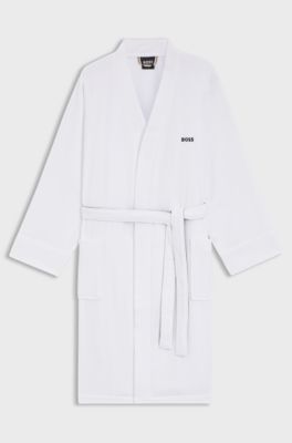 Cotton-terry dressing gown with quick-dry inner, White