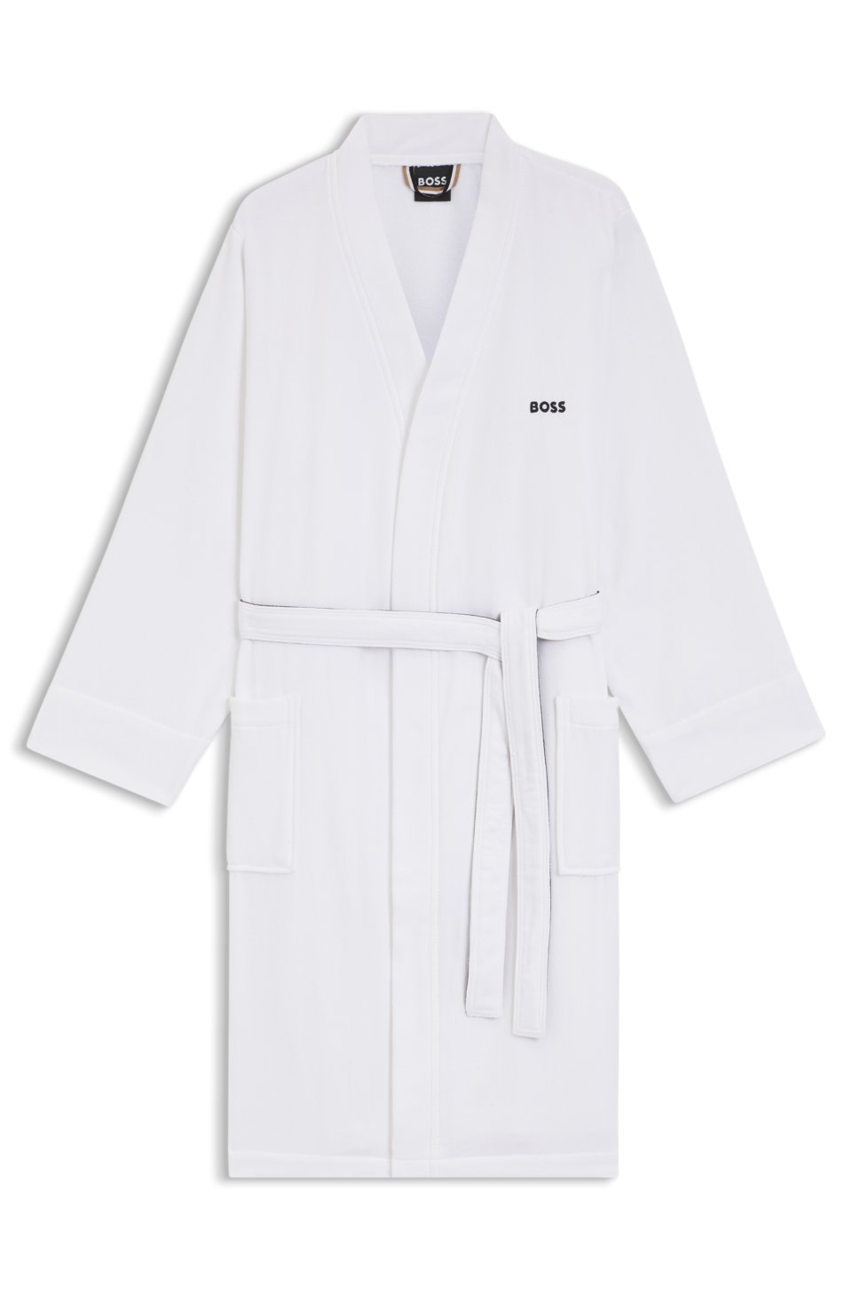 Cotton dressing gown with signature-stripe belt