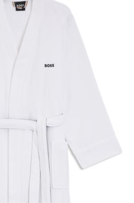 Cotton-terry dressing gown with quick-dry inner, White