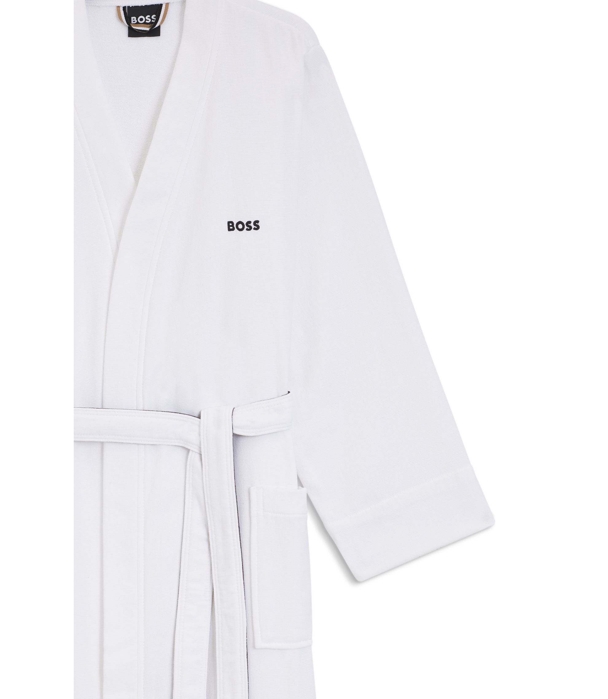 BOSS Cotton-terry dressing gown with quick-dry inner White