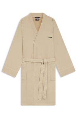 Cotton-terry dressing gown with quick-dry inner, Beige