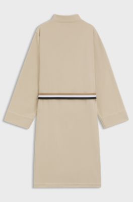 Ochtendjas van katoen met riem met de signature-stripe, Beige