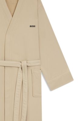 Cotton-terry dressing gown with quick-dry inner, Beige